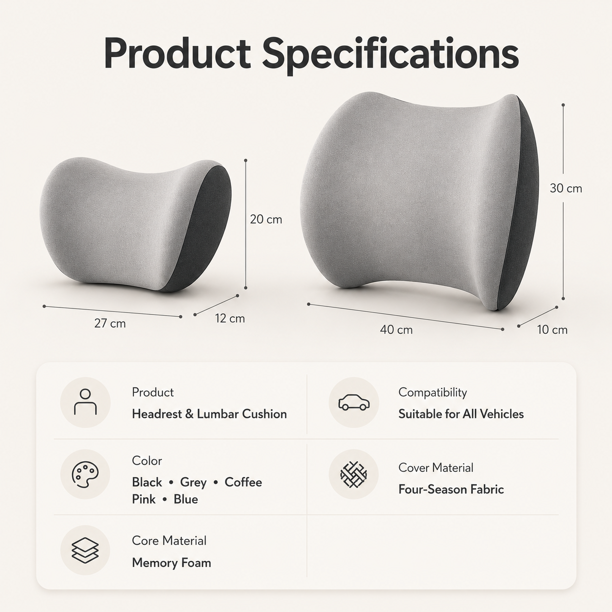 JoyRide Neck Pillow | Travel Car Pillows for Neck & Back| Ergonomic Memory Foam Support