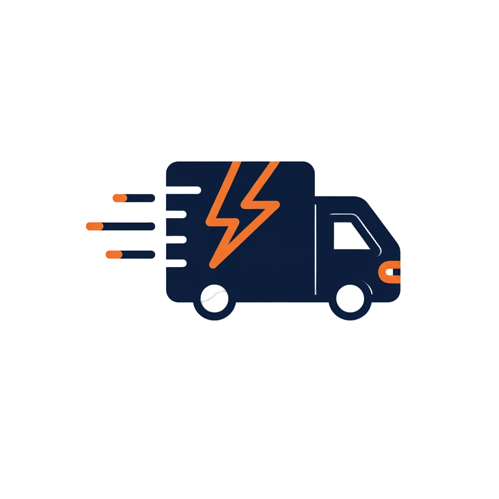 Icon of a delivery truck with a package on a transparent background
